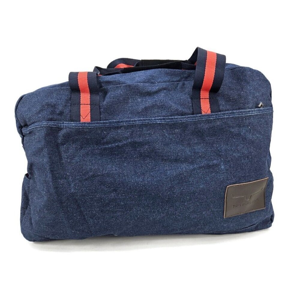 Kimes Ranch Jeans Denim Duffle Bag Weekender Travel 21" Blue Red Stripe